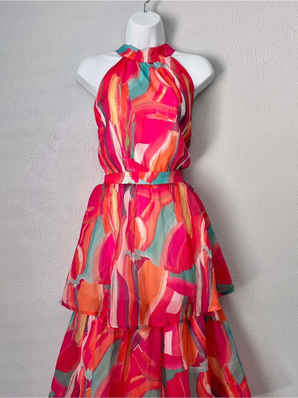 Vibrant Abstract Tiered Halter Maxi Dress - Picture 7 of 7